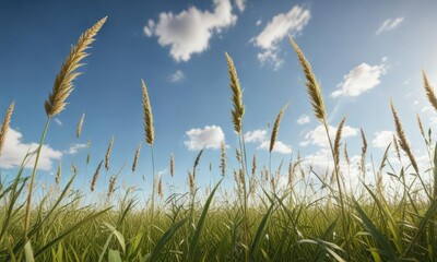 Obraz premium Tall blades of grass stretching towards the sky in a sunny meadow, bright, natural