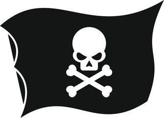 Black pirate flag with skull and crossbones waving in the wind, a symbol of rebellion and adventure
