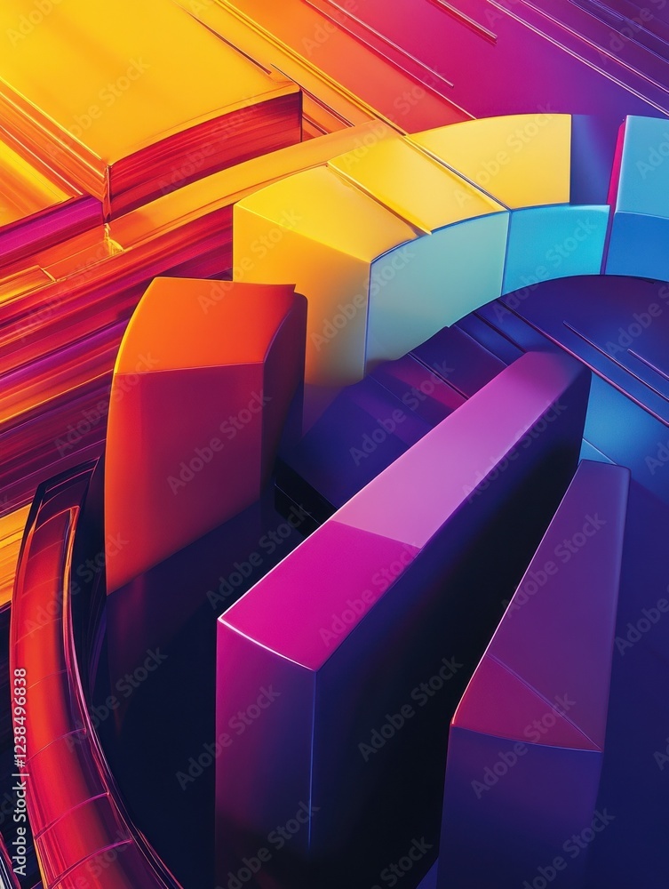 Poster vibrant abstract asset allocation, a dynamic blend of colorful pie charts and graphs illustrating st
