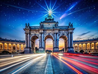 Obraz premium Brussels Triumphal Arch at Night - Long Exposure Photography