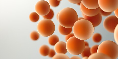 A vibrant depiction of orange spheres floating in a soft gradient background, suggesting a microscopic view of cells or particles.