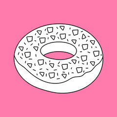 Doodle Donut Clipart: Kawaii Cartoon Donut: Black and White Donut Clipart