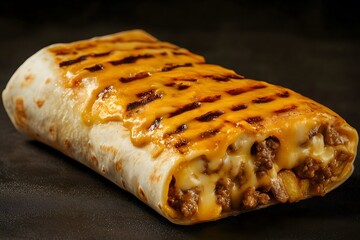 A tasty french taco with minced beef, melted cheddar cheese and crispy french fries