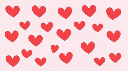 Minimalistic Valentine's Day design with red hearts arranged on a pastel pink background for a festive vibe