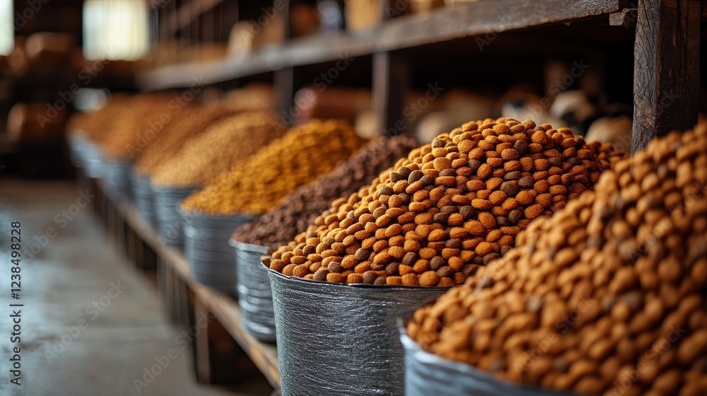 Poster abundant display of various nuts in rustic storage, showcasing rich textures and colors