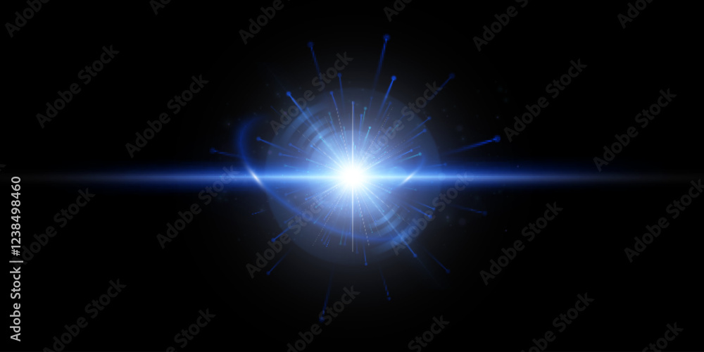 Poster Vivid purple glow of light lens reflection. Abstract glow and glare effect for illustrations and game interface design. Vector