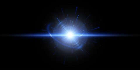 Vivid purple glow of light lens reflection. Abstract glow and glare effect for illustrations and game interface design. Vector