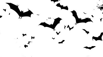 Flying Black Bats Silhouettes on Transparent Background