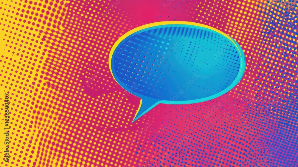Poster pop art-inspired halftone dotted background with a bright speech bubble and dynamic color scheme