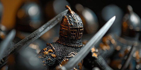 Miniature Knight Figurine with Swords