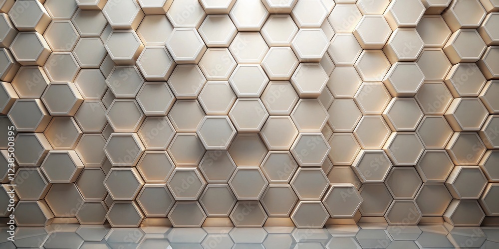 Poster abstract beige hexagonal wall pattern with reflective floor