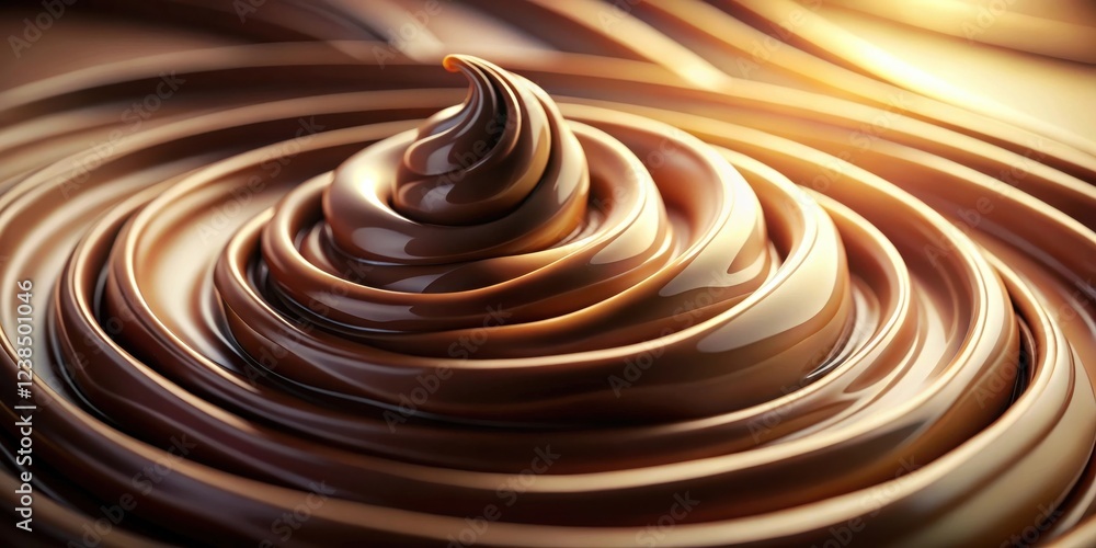Poster liquid chocolate swirl a close-up view of rich, glossy, and smooth melted chocolate in a circular pa