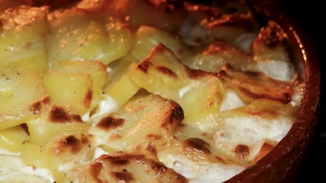 gratin dauphinois, en cuisson dans un four