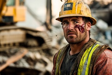 Fototapeta premium Hard work and determination shine through in a construction site battle