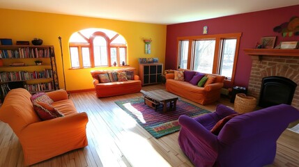 Spacious living room with comfortable seating, vibrant natural light, and eco-friendly air conditioning for energy efficiency