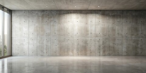 Empty Modern Room with Concrete Wall and Floor, Large Window with Natural Light