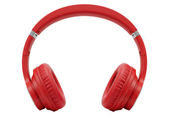 Red wireless headphone isolated on white background, no depth of field, sharp.