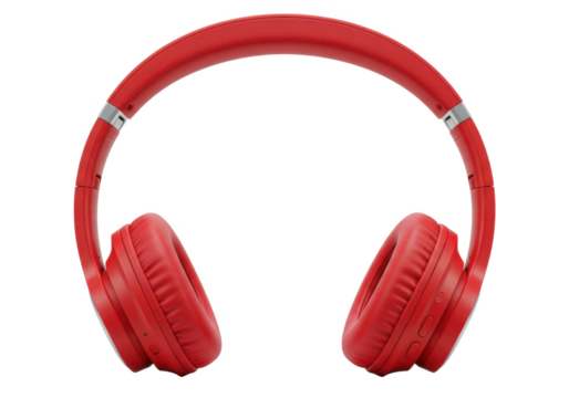 Red wireless headphone isolated on white background, no depth of field, sharp.