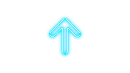 Neon symbol arrow up icon cyan color glow with transparent background