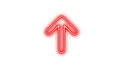 Neon symbol arrow up icon red color glow with transparent background
