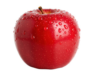 Red apple with half in water drops isolated on white background, no depth of field, sharp.