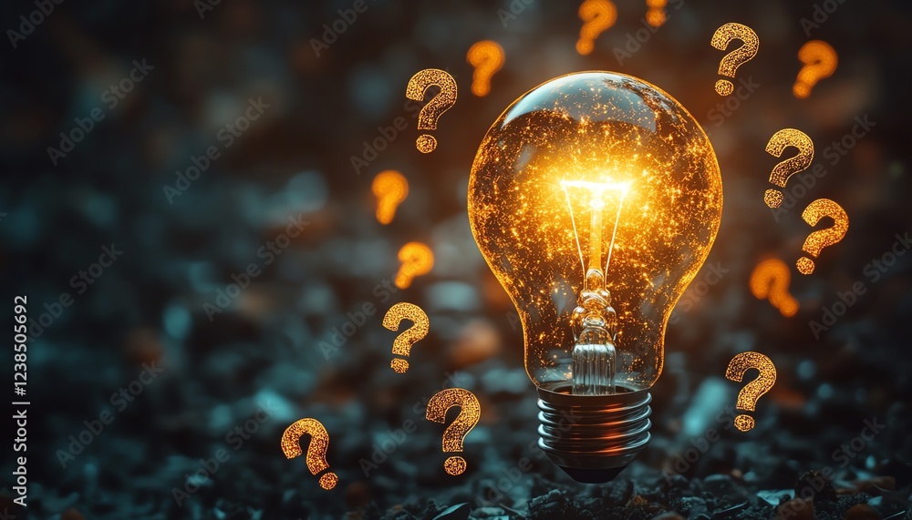 Poster a glowing light bulb with soft rays emanating from it