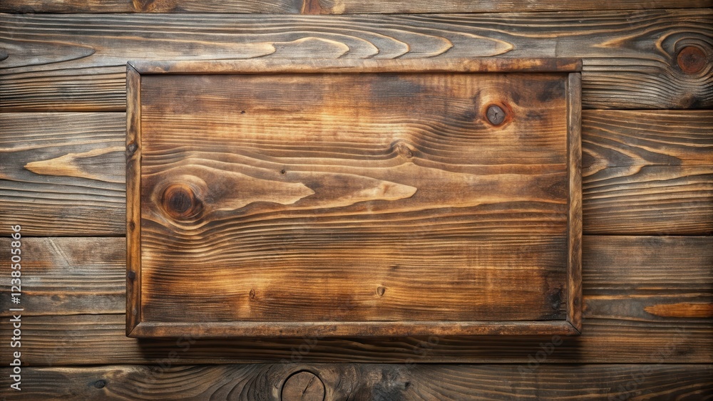 Poster Rustic Wooden Frame on Dark Brown Planked Surface Ideal for Rustic Design and Texture Backgrounds