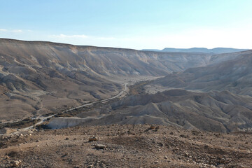 Landscape of Negev desert in Israel, Negev Desert in Israel at Sunset