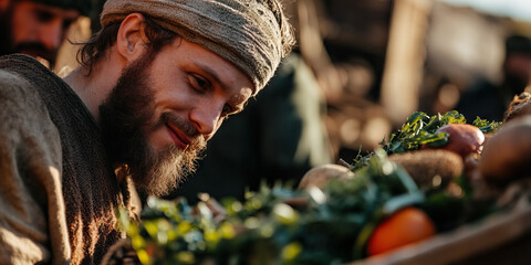 Bearded Man Examining Vegetables