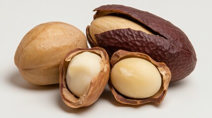 Freshly Shelled Nuts Displayed on a Plain Background Showing Different Varieties and Textures for Culinary Use