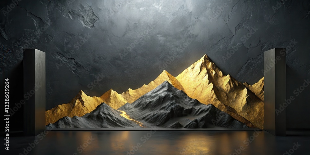 Aufkleber abstract gold and gray mountain range backdrop with minimalist display platforms