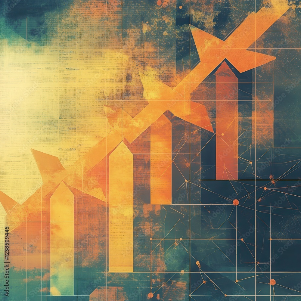 Poster digital composite of arrows and graph