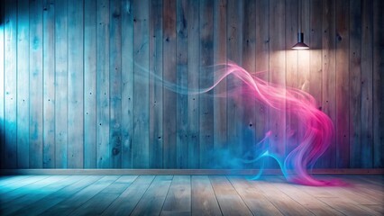 Abstract Room with Illuminated Wooden Walls and Flowing Ethereal Light Trails