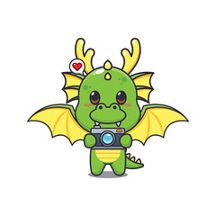 dragon mascot cartoon character vector illustration with camera.
