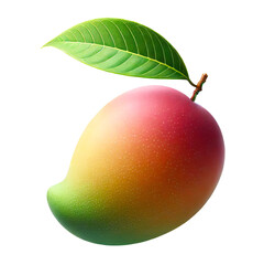 One whole red and yellow and green mango fruit with leaf isolated on white background with clipping path.