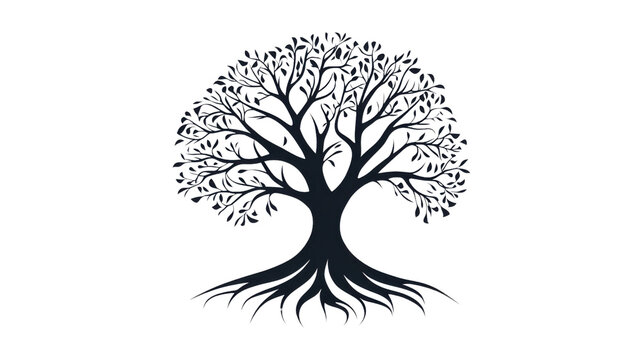 Stylized tree silhouette showing roots and branches on transparent background