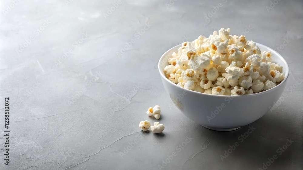 Poster a bowl of fluffy popcorn kernels on a textured surface