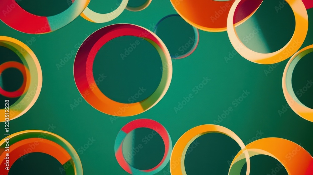 Poster abstract colorful overlapping circles on teal background
