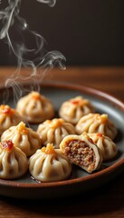 Ceramic plate with dumplings. Cooking recipes. Menu
