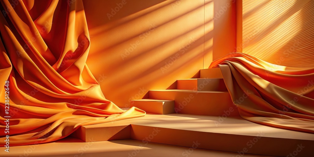 Poster amber draped fabric on abstract staircase product display