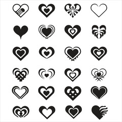 
set of black different heart vector silhouettes 