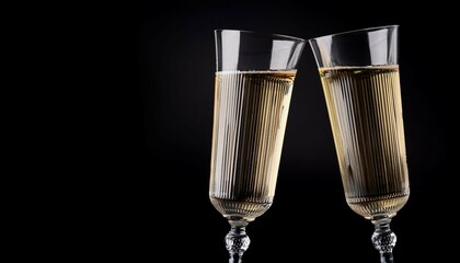 champagne glasses on black background