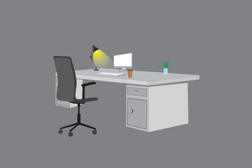 Modern office desk with computer and Stationary vector art .