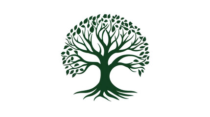 Green tree with leaves and roots showing on transparent background