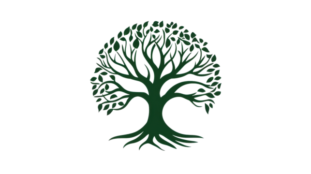Green tree with leaves and roots showing on transparent background - Powered by Adobe