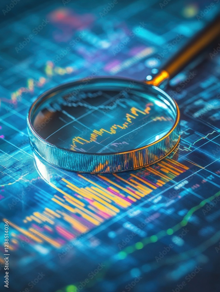 Poster analyzing business data with graphs and charts for finance management and investment research. a mag