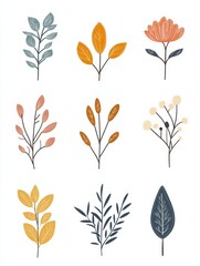 Obraz premium Minimalist abstract art shapes vector collection. Set of doodle elements, hand drawn organic shape, leaf, flowers. Minimal style element with colorful tone for decoration, ads, prints, branding.