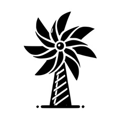 Black and white windmill graphic design. Minimalist art, simple vector illustration. Perfect for summer decor, playful and whimsical design. Childish, retro, vintage style.