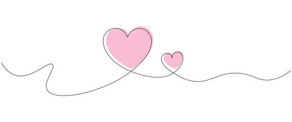 Heart line art Valentines day vector background. One line design template. Love symbol