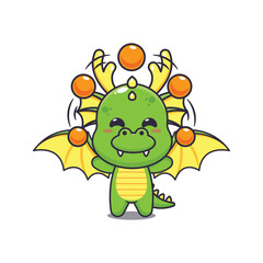 dragon mascot cartoon character vector illustration circus attraction with balls.